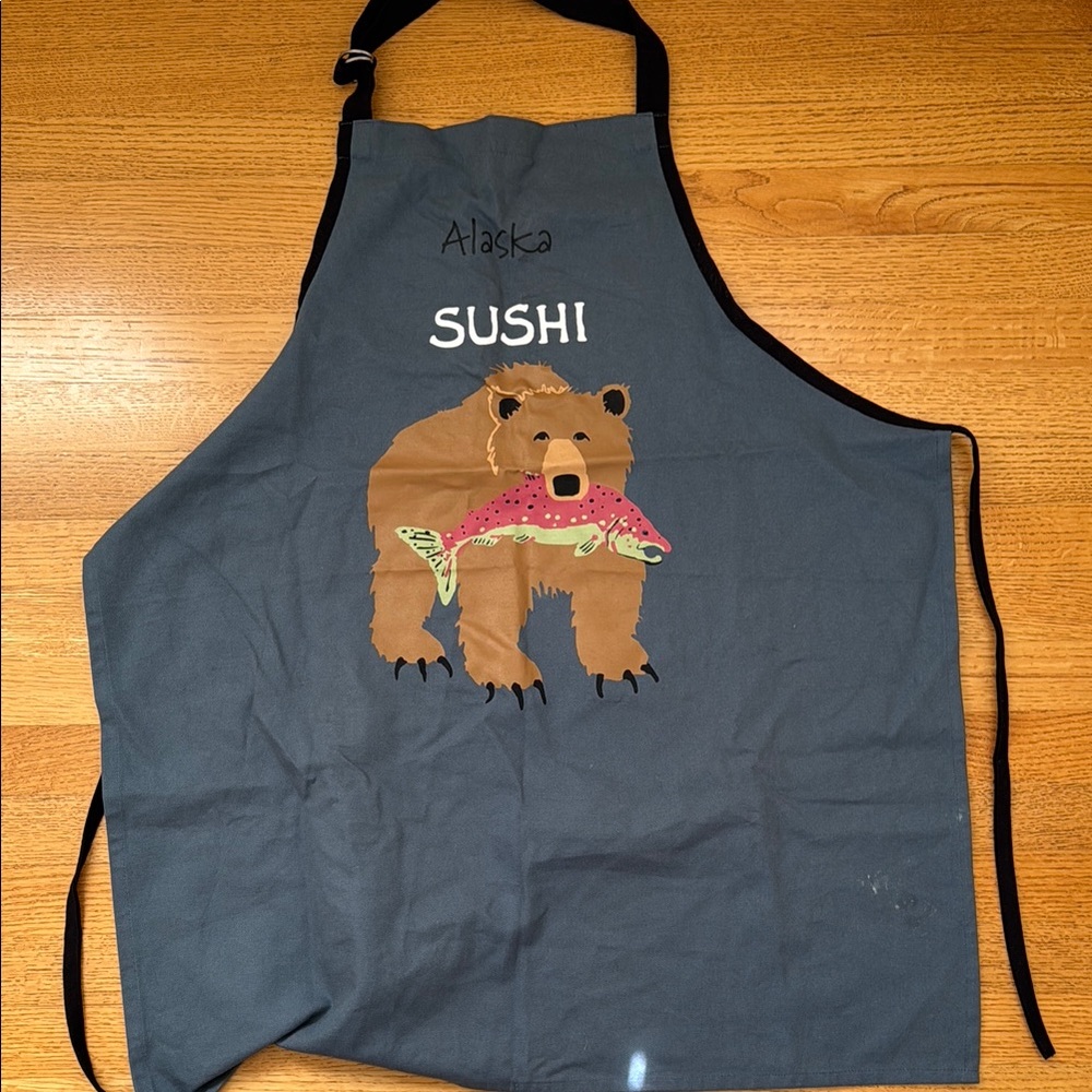 Hatley Blue Kitchen Apron with Bear Sushi Design